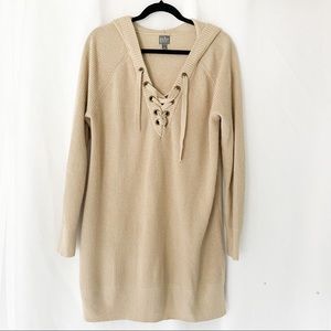 Long beige hooded sweater/sweater dress